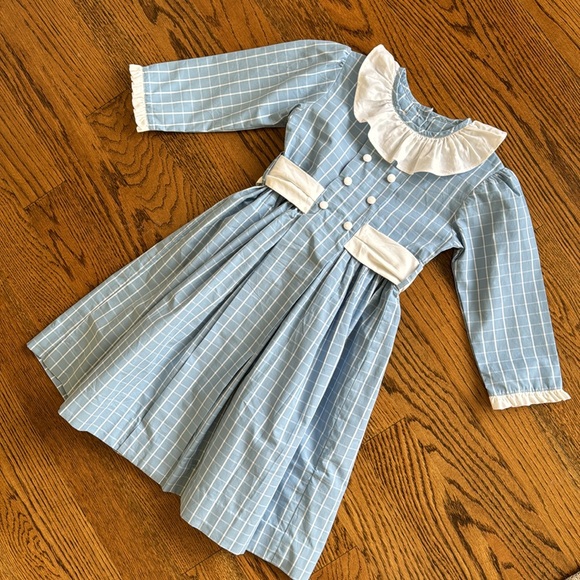 Princess Charlotte double breasted panel dress w/ ruffle detail Blue